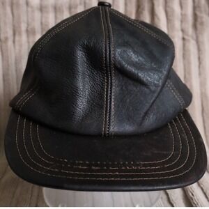 Wilson Leather Baseball Cap Mens Adjustable Strap Genuine Leather Made USA